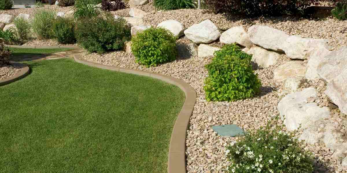 commercial landscaping with rocks and plants