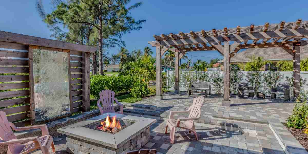 fire pit in backyard patio