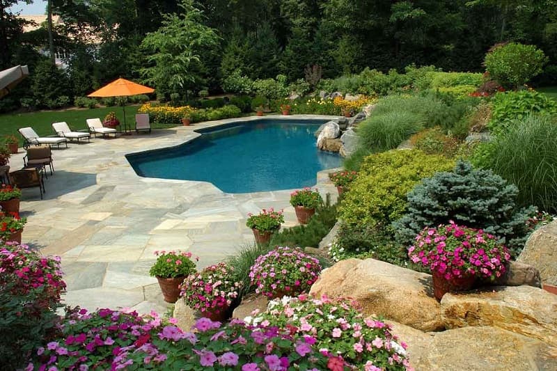 decorative pavers next to pool