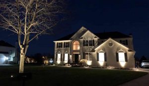 Outdoor lighting for large white house