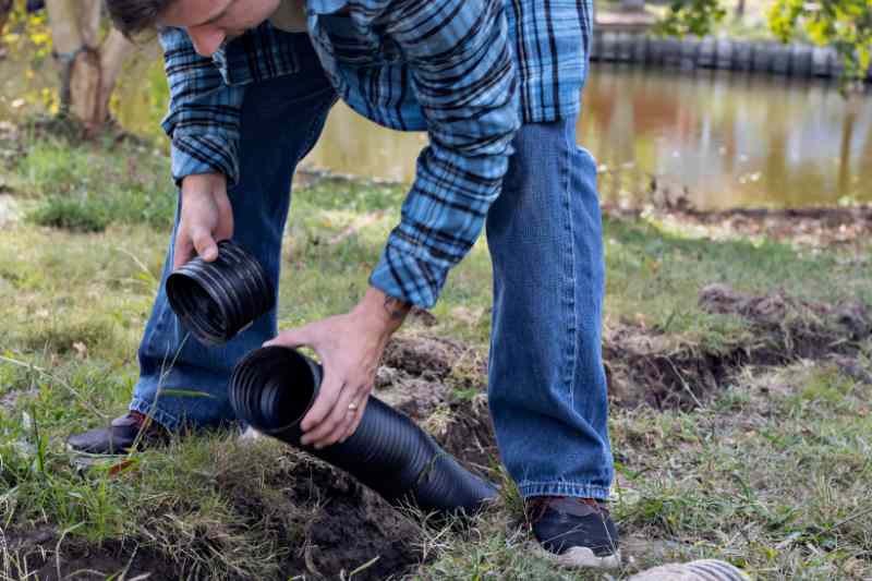 man installing a french drain 3