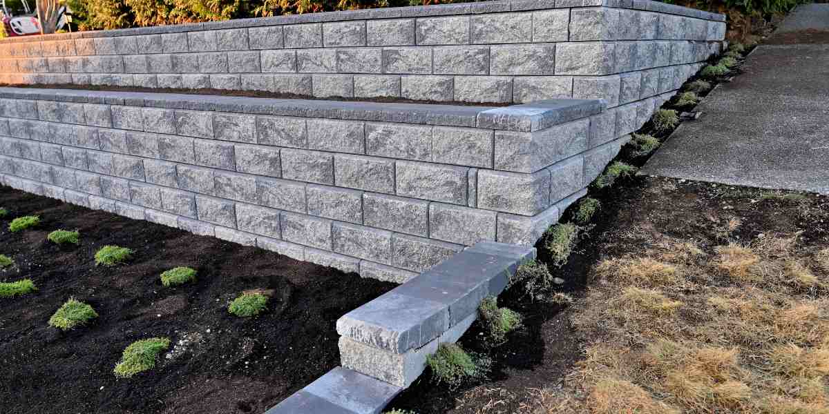concrete bricks as a retaining wall