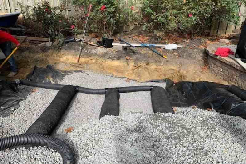 drainage installation with black piping